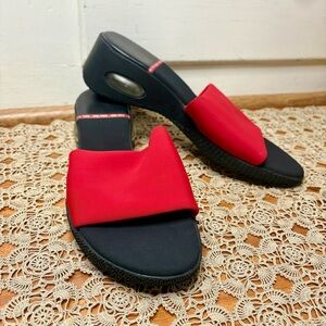 Vintage 90s Me Too Red Sporty Streetwear Slip On Wedge Sandals Slides